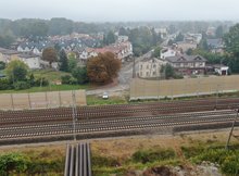 Kobyłka - teren budowy tunelu, widok na tory z drona, fot Artur Lewandowski PKP Polskie Linie Kolejowe SA