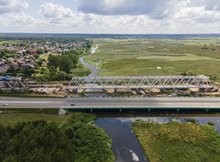 Uhowo mosty nad Narwią widok z drona fot Łukasz Bryłowski PKP Polskie Linie Kolejowe SA.